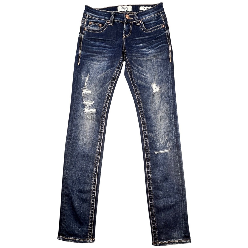 Daytrip Blue Lynx Skinny Distressed Denim Jeans Womens 24R